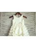 Ivory Satin Striped Organza Cute Flower Girl Dress